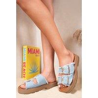 IKRUSH Women's Madelina Double Buckle Denim Platform Sandals in Navy | Size: 6