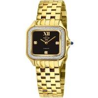 GV2 Women's Milan Swiss Quartz Diamond Black Onyx Dial IPYG Stainless Steel Watch in Gold