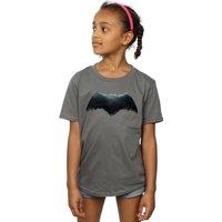 DC Comics Girl's Justice League Movie Batman Emblem Cotton T-Shirt in Charcoal | Size: 12-13 Years