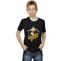 DC Comics Boy's Wonder Woman Stars T-Shirt in Black | Size: 12-13 Years