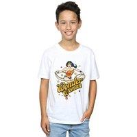 DC Comics Boy's Wonder Woman Stars T-Shirt in White | Size: 5-6 Years