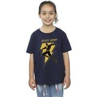 DC Comics Girl's Black Adam Golden Bolt Chest Cotton T-Shirt in Navy | Size: 5-6 Years