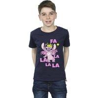 Disney Boy's Lilo & Stitch Angel Fa La La T-Shirt in Navy | Size: 3-4 Years