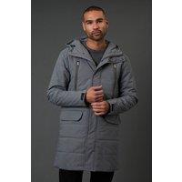 Burton Men's Grey Quilted Long Coat in Dark Grey | Size: Small