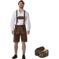 tectake Men's Short Lederhosen Jacob With Belt & Braces in Dark Brown | Size: 54