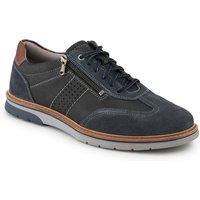 Pavers Men's Leather Wide-Fit Dual-Fasten Trainers in Navy | Size: 10