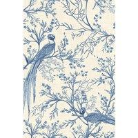 Hoopla Walls Bird Toile - Dark Denim 10m Wallpaper in Blue