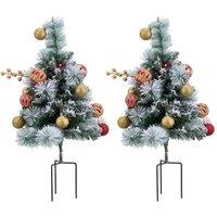 Living and Home 2Pcs Mini Frosted Outdoor Christmas Tree with Red-Gold Ball