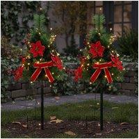 Living and Home 2Pcs Pre-Lit Artificial Christmas Tree Urn Filler with Flower & Bow
