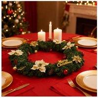 Living and Home 2.7m Christmas Garland with Poinsettia & Merry Christmas Sign in Gold