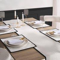 OHS 4 x Border Trim Piped Matte Velvet Placemat Table Mat Set in Warm White | Size: 40 cm x 30 cm
