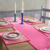 OHS 4 x Scallop Edge Matte Velvet Placemat Table Mat Set in Bright Pink | Size: 40 cm x 30 cm