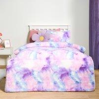 OHS Tie Dye Teddy Fleece 10.5 Tog Coverless Single Duvet with Pillowcase in Pale Lilac