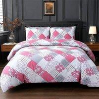 Snug City Duvet Cover Pillowcase Floral Patchwork Design Polycotton Bed Linen in Pink | Size: Super King