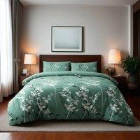 Snug City Duvet Cover & Pillowcase Set Floral Leaf Design Polycotton Bed Linen in Duck Egg Blue | Size: Single