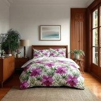 Snug City Duvet Cover & Pillowcase Set Lily Flower Design Bed Linen in Magenta | Size: Super King