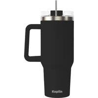 Keplin Tumbler 40 oz with Handle, Travel Mug, Thermal Flask with Straw & Lid in Black