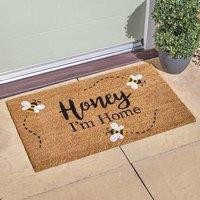 Marco Paul Tan Coir Bumblebee Slogan Welcome Nonslip Doormat 75x45cm in Beige | Size: Medium