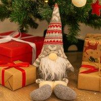 Voltico Christmas Gnome Decoration 41cm Dangly Legs Plush Gonk Ornament in Light Grey | Size: 1 Pack