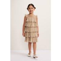 Phase Eight Girl's Destiny Plisse Dress in Metallic Gold | Size: 3-4 Years