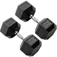 York 22.5kg Commercial Rubber Hex Dumbbells in Black