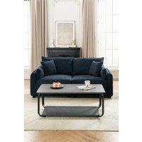 Living and Home 2-Seater Chenille Upholstered Sofa with Throw Pillows in Dark Blue