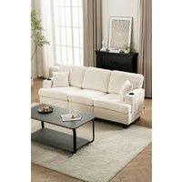 Living and Home 3-Seater Corduroy Upholstered Sofa with Throw Pillows in Beige