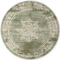 THE RUGS Gloria Round Rug Lydia Vintage Oriental Short Pile in Green | Size: 160 cm diameter