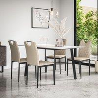 More4Homes Haydon Extending Dining Table & Chairs- White Marble Effect Table Top w Black Legs + Monza Faux Leather Dining Chair Set Of 6 in Beige