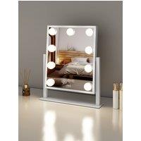 Neo Hollywood Vanity Touch 360 Rotation Mirror with 9 LED Bulbs Lights 30.5 x 35.5cm in White | Size: 30.5 x 35.5 cm