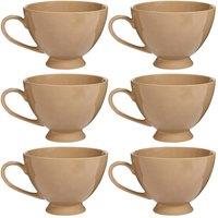 Dibor Set of 6 Montmartre Large Mocha Cream Ceramic Tea Cups Coffee Mugs in Beige | Size: 6 Pack