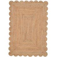 Kukoon Scalloped Trim Natural Handwoven Braided Jute Fireside Living Area Rug in Beige | Size: 120 cm x 170 cm
