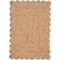 Kukoon Scalloped Trim Natural Handwoven Braided Jute Fireside Living Area Rug in Beige | Size: 190 cm x 280 cm