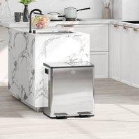 HOMCOM 2 x 20L Dual Kitchen Bin Pedal Bin for Recycling & Waste in Silver
