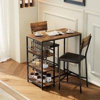 HOMCOM Industrial Bar Table Set with Storage & Padded Seats, Rustic Brown