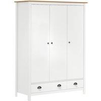 Berkfield Home 3-Door Wardrobe Hill White 127x50x170 cm Solid Pine Wood | Size: 127 x 50 x 170 cm