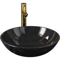 Berkfield Home Bathroom Sink with Tap & Push Drain Black Tempered Glass