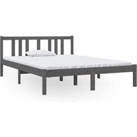 Berkfield Home Bed Frame Grey Solid Wood 135x190 cm Double
