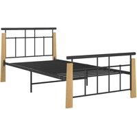 Berkfield Home Bed Frame Metal & Solid Oak Wood 90x200 cm in Black