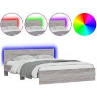 Berkfield Home Bed Frame with Headboard & LED Grey Sonoma 150x200 cm King Size