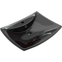 Berkfield Home Black Luxury Ceramic Basin Rectangular with Overflow & Faucet Hole