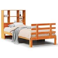 Berkfield Home Bookcase Bed without Mattress Wax Brown 100x200cm Solid Wood Pine | Size: 100x200 cm