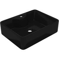 Berkfield Home Ceramic Bathroom Sink Basin with Faucet Hole Black Square
