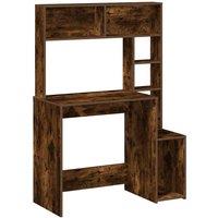 Berkfield Home Desk with Shelves Smoked Oak 100x45x140 cm Engineered Wood in Brown | Size: 100 x 45 x 140 cm
