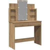 Berkfield Home Dressing Table with LED Lights Artisan Oak 96x40x142 cm in Brown | Size: 96 x 40 x 142 cm