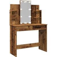 Berkfield Home Dressing Table with LED Lights Old Wood 96x40x142 cm in Brown | Size: 96 x 40 x 142 cm