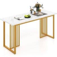 Gymax Dining Table For 6-8 People Rectangular Table Faux Marble Tabletop 160CM in White