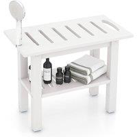 Gymax Shower Bench HDPE Bath Stool With Shower Head Holder & Storage Shelf in White