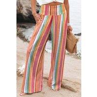 Everyday The Label Women's Multicolor Striped Smocked High Waist Wide Leg Pants | Size: 6
