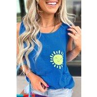 Everyday The Label Women's Blue Sun Graphic Casual Tank Top | Size: Large
